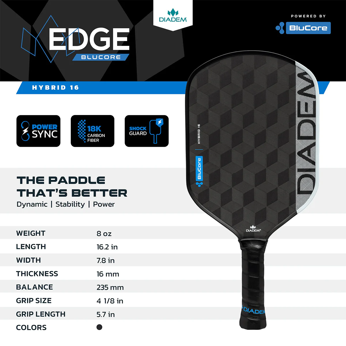 Diadem Edge Blucore Hybrid Pickleball Paddle - Image 8