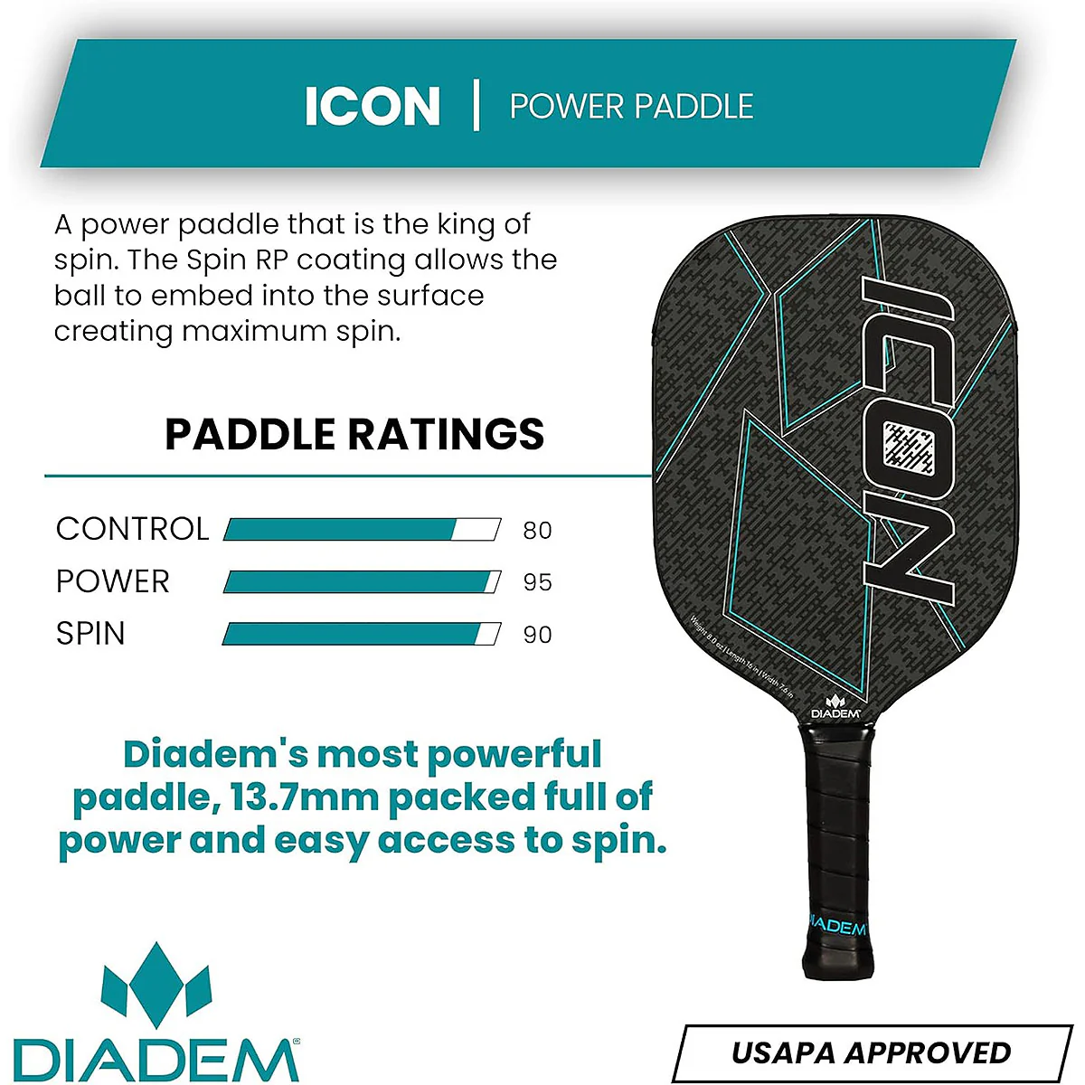 Diadem Icon V1 Graphite Pickleball Paddle - Image 6