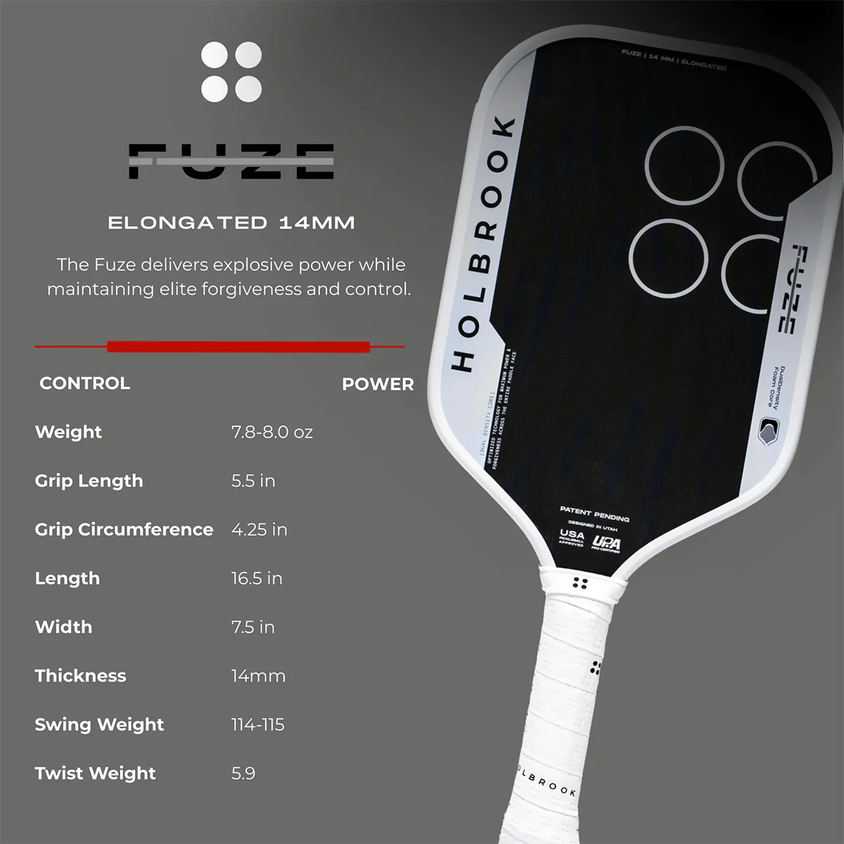 Holbrook Fuze Elongated 14mm Pickleball Paddle - Image 4