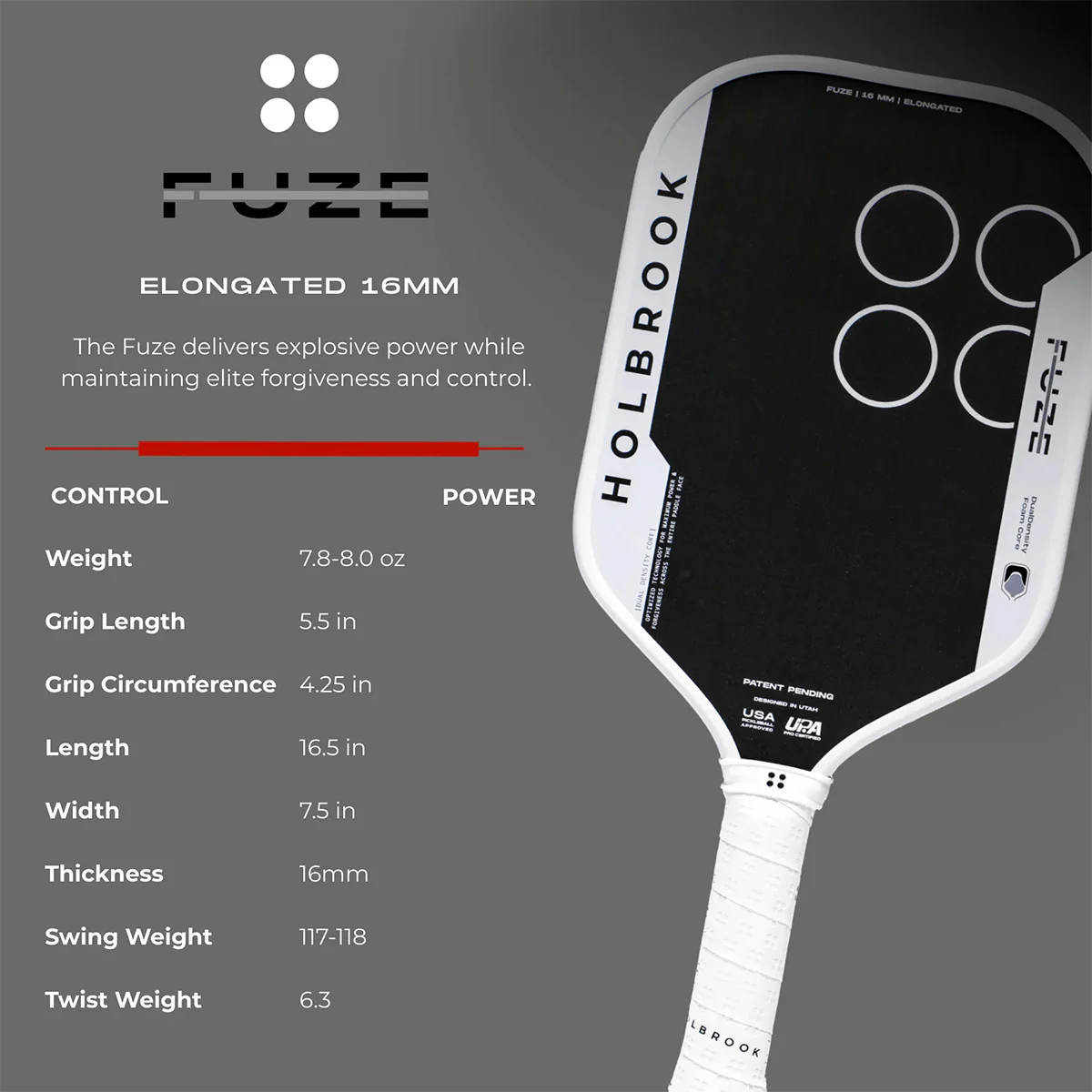 Holbrook Fuze Elongated 16mm Pickleball Paddle - Image 13