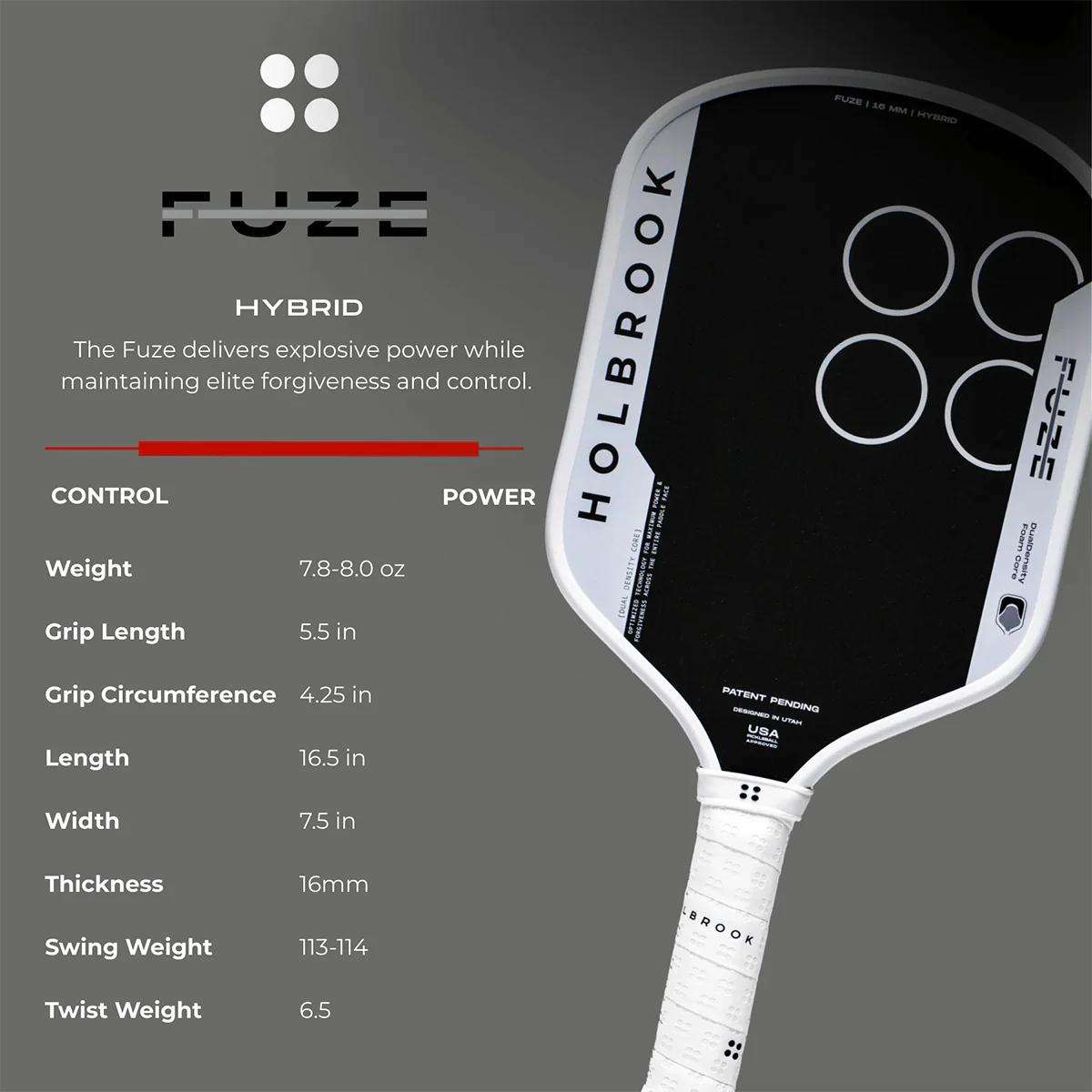 Holbrook Fuze Hybrid 16mm Pickleball Paddle - Image 7