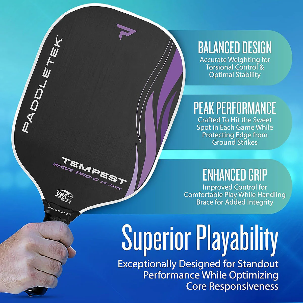 Paddletek Tempest Wave Pro-C 14.3mm Pickleball Paddle - Image 5